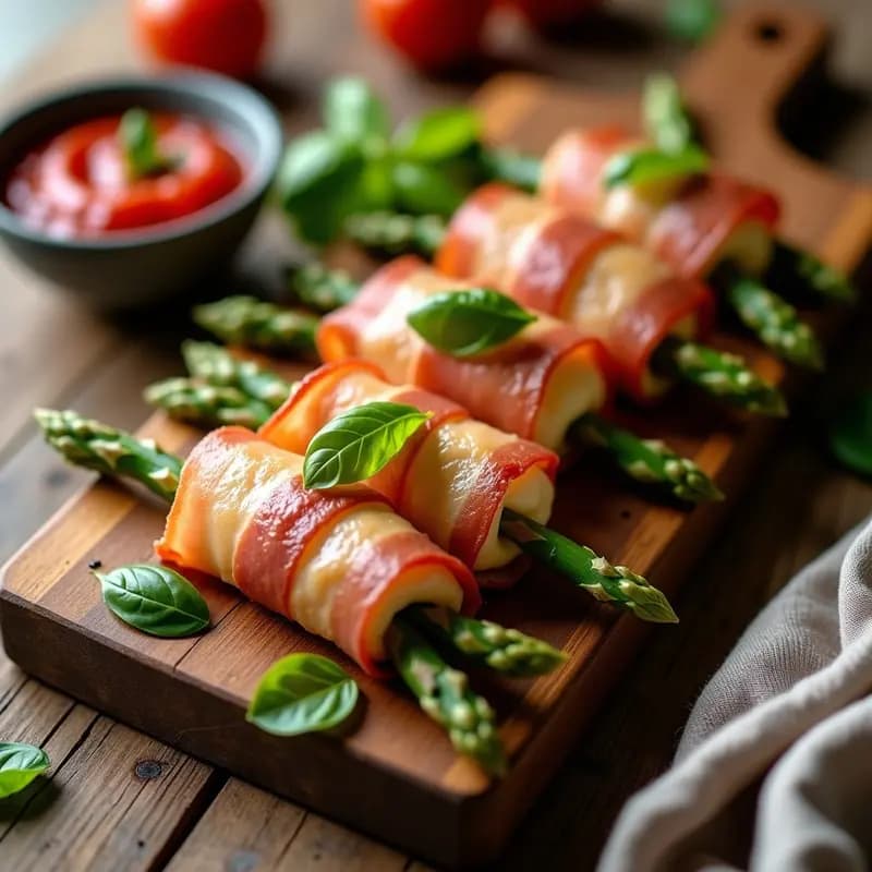 Rollitos de Espárragos y Prosciutto con Queso Mozzarella Fundido