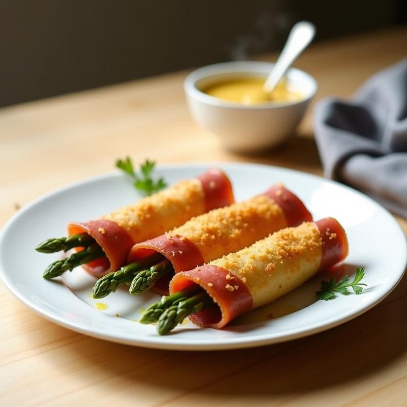 Rollitos de Espárragos Trigueros y Jamón Serrano: Receta en Airfryer con Salsa de Mostaza y Miel