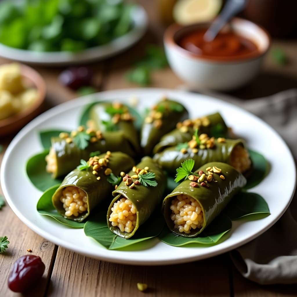 Rollitos de Hoja de Parra Rellenos de Arroz Basmati y Dátiles: Receta Iraní Vegana al Vapor