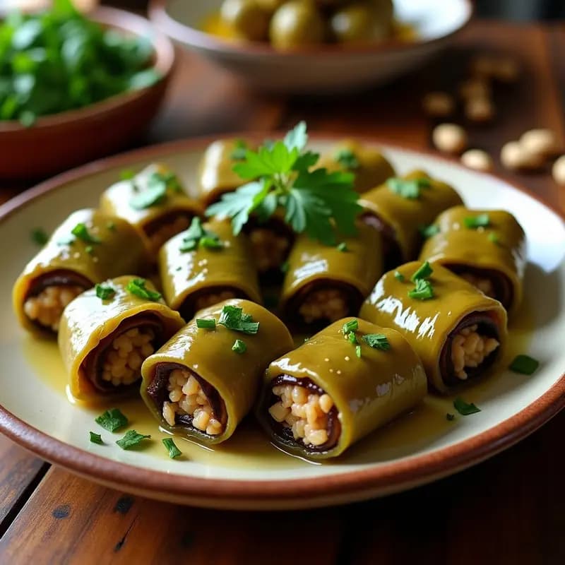 Rollitos de Hoja de Parra Rellenos de Arroz Salvaje y Berenjena: Aperitivo Libanés en Airfryer