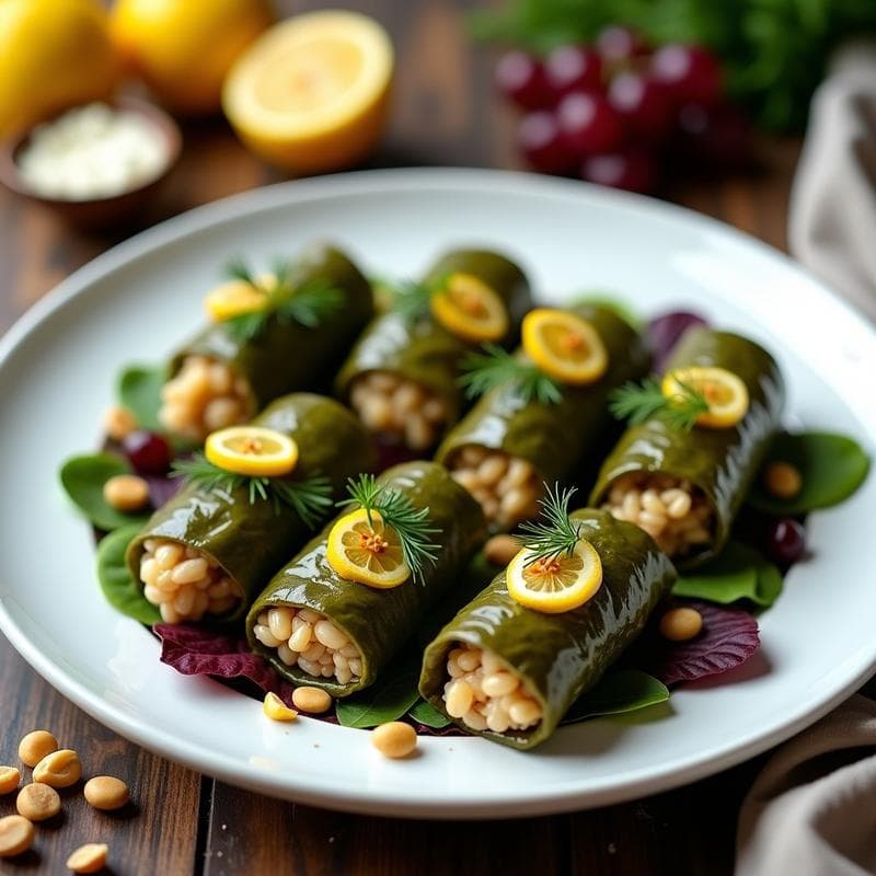 Rollitos de Hoja de Parra con Arroz Salvaje y Limón Confitado: Receta Griega Vegana en Thermomix