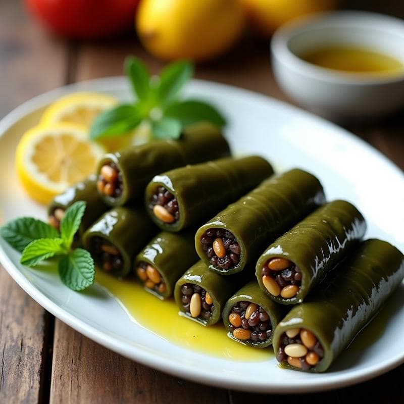 Rollitos de Hoja de Parra Rellenos de Arroz Silvestre y Pasas: Entrante Armenio Vegano