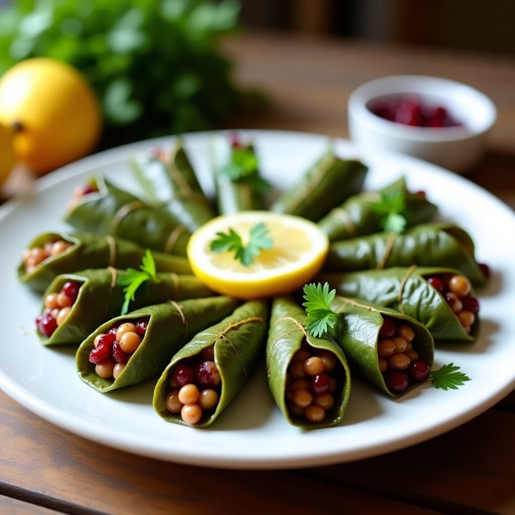 Rollitos de Hoja de Parra con Relleno de Lentejas Rojas y Arándanos: Receta Libanes Vegana
