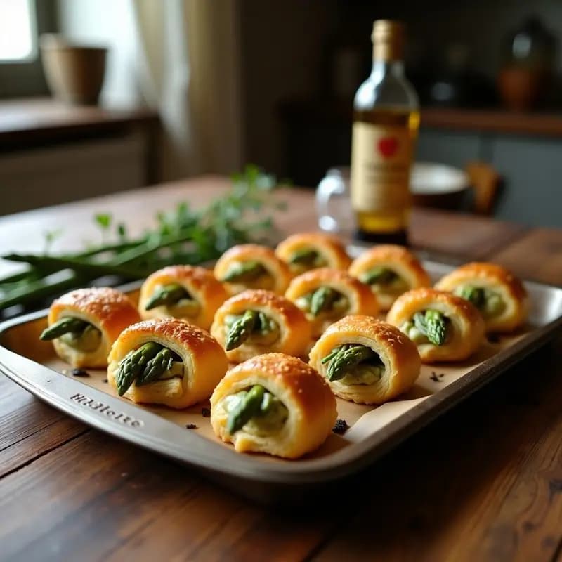 Rollitos de Hojaldre con Crema de Espárragos Trigueros y Trufa Negra: Entrante Francés en 25 Minutos