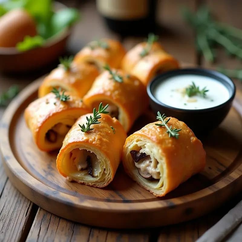 Rollitos de Lechuza (Hojaldre) con Pollo y Champiñones: Aperitivo Francés Crujiente