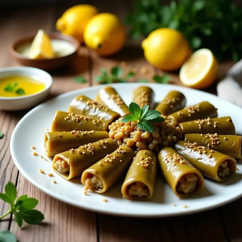 Rollitos de Hojas de Parra con Arroz Basmati y Limón: Dolmas Persas Sin Carne
