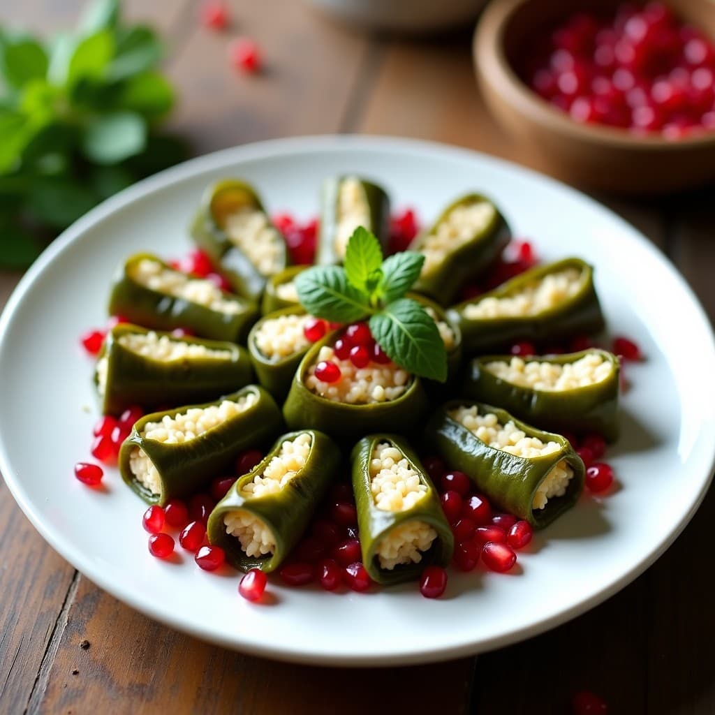 Rollitos de Hojas de Parra con Arroz Basmati y Granados: Entrante libanés Sin Gluten