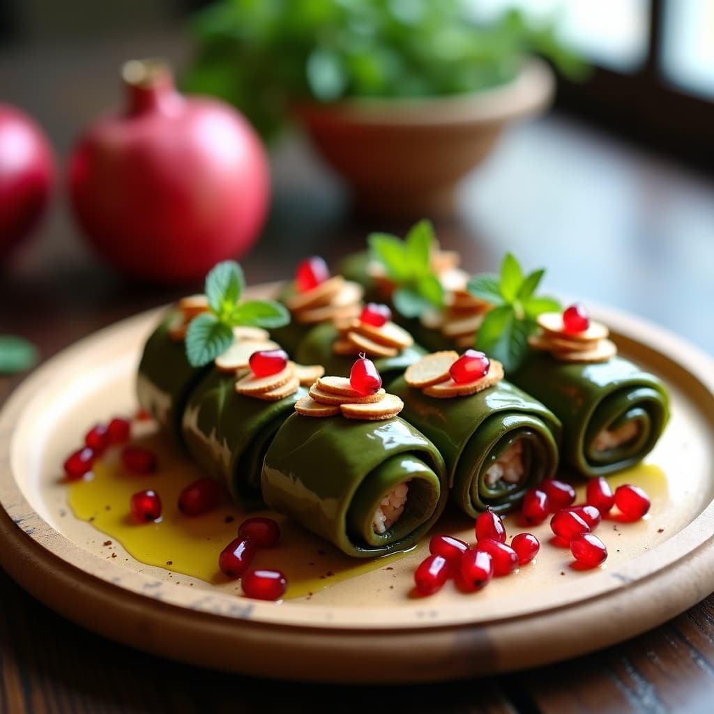 Rollitos de Hojas de Parra con Arroz Salvaje y Granadas: Receta Libanesa Vegana y Crudivegana