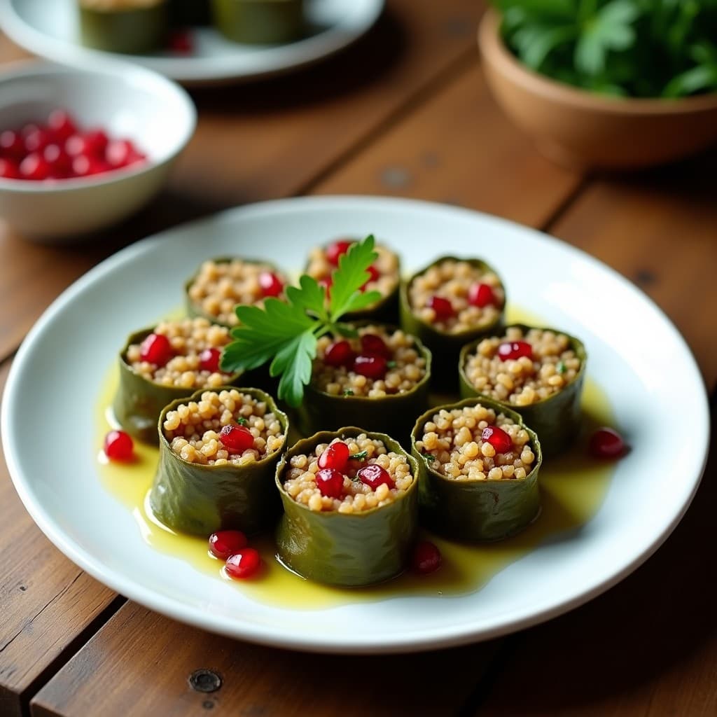 Rollitos de Hojas de Parra con Relleno de Quinoa y Arándanos Rojos: Entrante Iraní Vegano