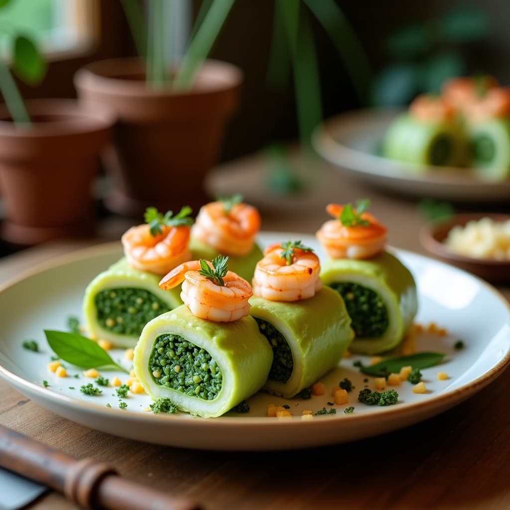 Rollitos de Leche de Coco y Espirulina con Relleno de Aguacate y Gambas: Receta Tailandesa Keto