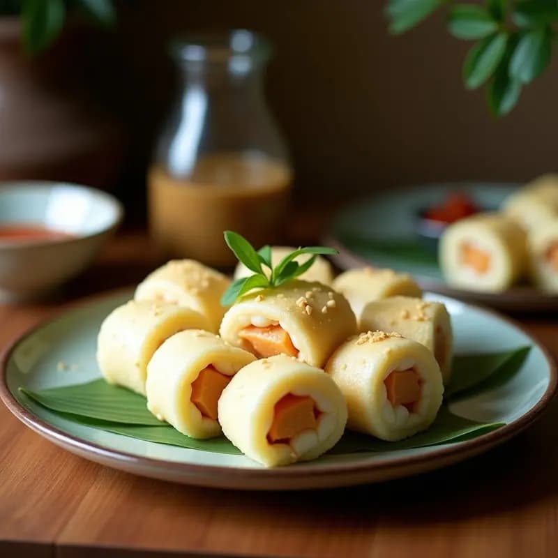 Rollitos de Leche de Coco y Pandan: Postre Tailandés Vegano con Toque Floral