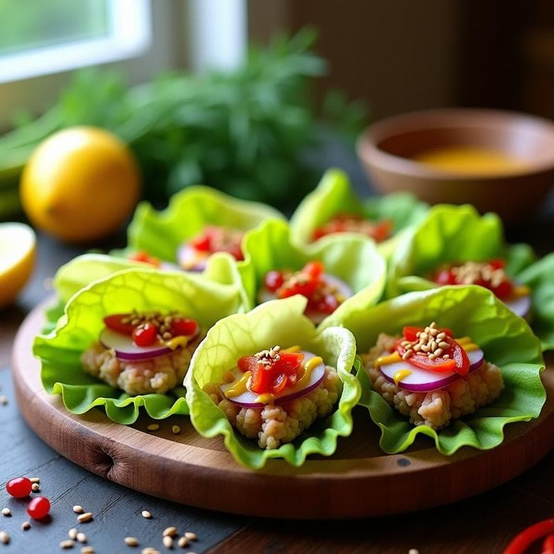 Rollitos de Lechuga con Relleno de Atún y Salsa de Mostaza y Miel: Entrante Sin Gluten en 10 Minutos