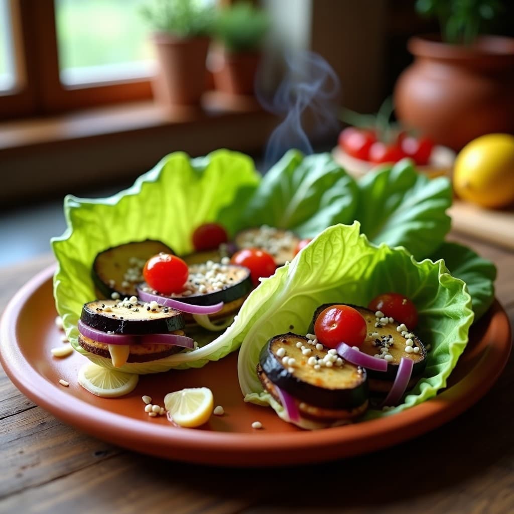 Rollitos de Lechuza y Berenjena con Salsa de Miso: Receta Griega Vegana al Horno