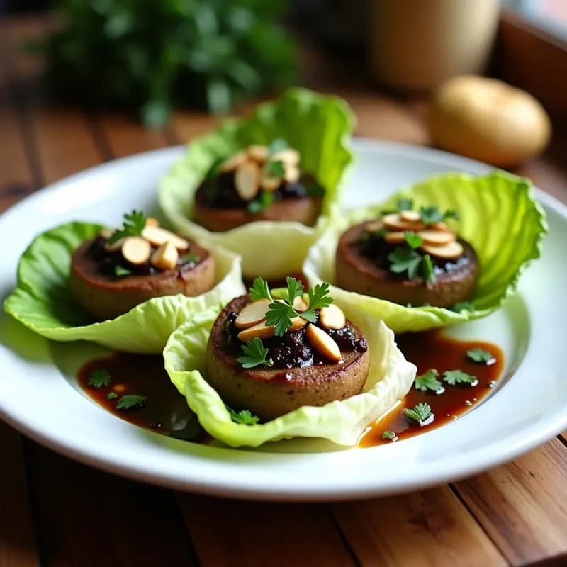 Rollitos de Lechuza Rellena de Champiñones Portobello: Entrante Vegano con Salsa de Ajo Negro