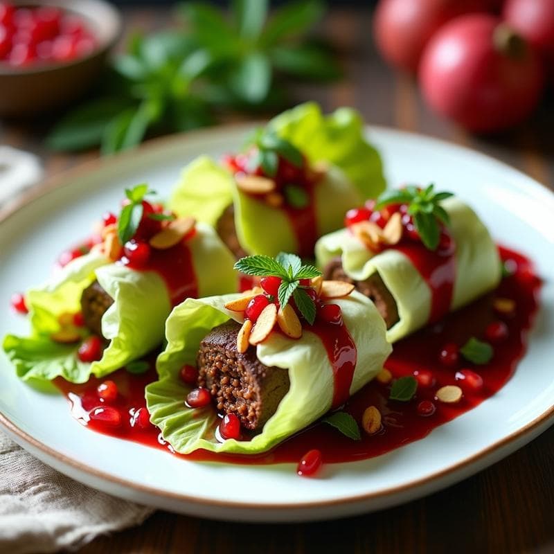 Rollitos de Lechuga con Carne de Cordero y Salsa de Granadas: Entrante Árabe Gourmet