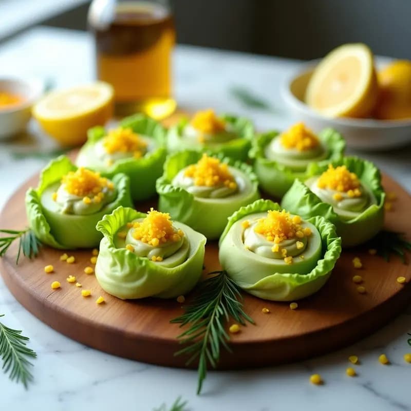 Rollitos de Lechuga con Crema de Aguacate y Caviar de Limón: Entrante Ligero y Elegante