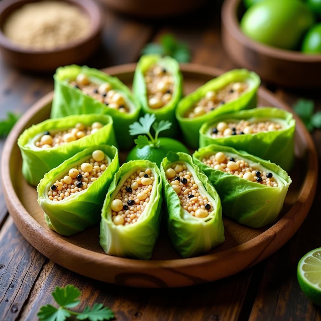 Rollitos de Lechuga Hoja de Roble con Relleno de Edamame y Sésamo: Aperitivo Vegano Crunchy