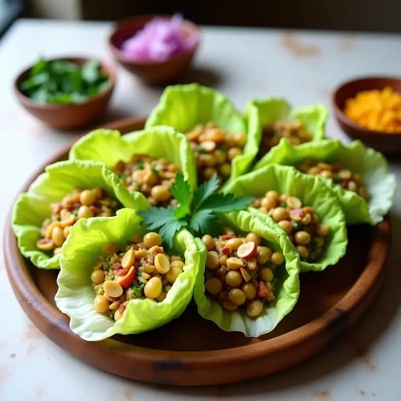 Rollitos de Lechuga con Encurti de Mango Verde y Cacahuetes: Entrante Indio Sin Gluten