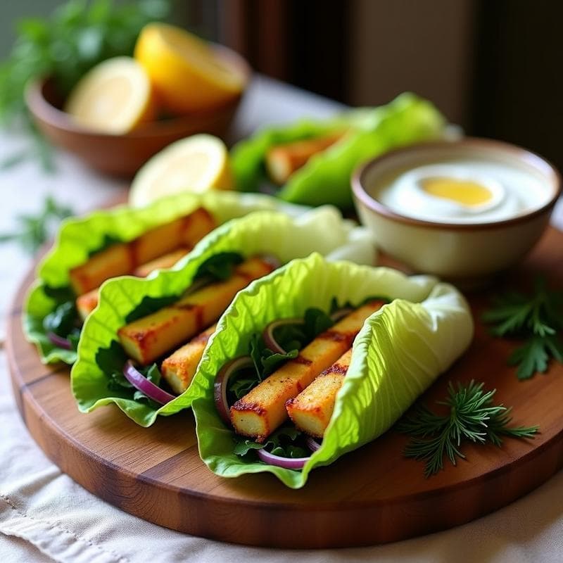 Rollitos de Lechuga Rellena con Espinacas y Queso Halloumi: Entrante Griega en Airfryer