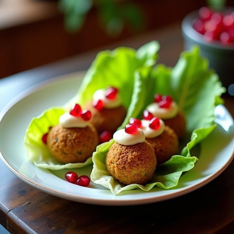 Rollitos de Lechuga con Falafel Crujiente: Receta Vegana en Airfryer con Tahini y Granada