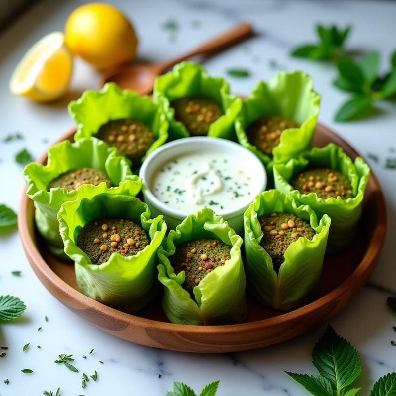 Rollitos de Lechuga con Falafel de Garbanzo Verde y Salsa de Hierbas: Receta Crudivegana