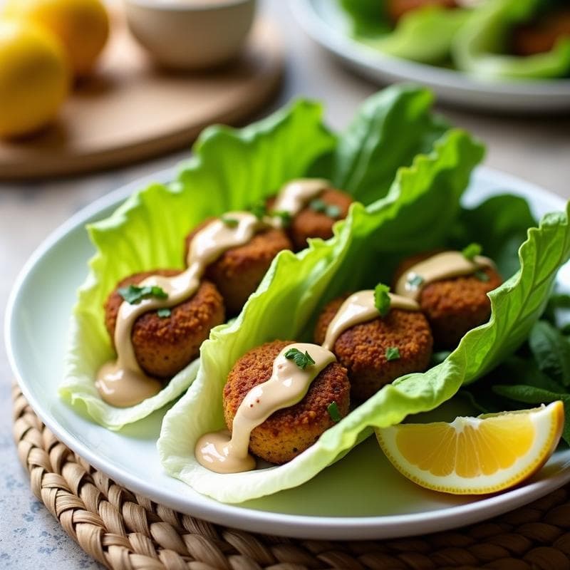 Rollitos de Lechuga Romana con Falafel y Salsa de Tahini: Receta Árabe Sin Horno