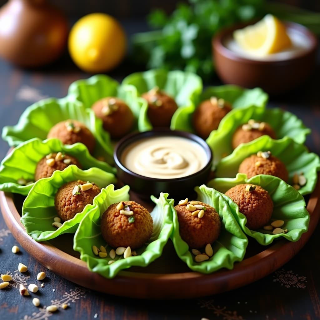 Rollitos de Lechuga con Falafel y Tahini: Entrante Árabe Crujiente y Sin Freír