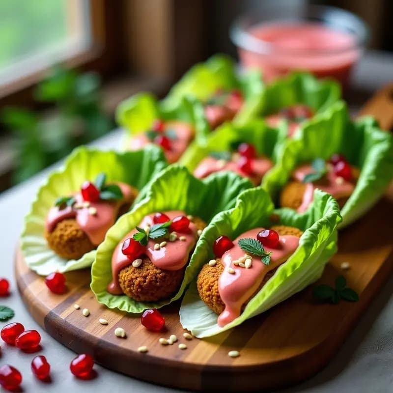 Rollitos de Lechuga con Falafel de Lentejas Rojas y Salsa de Tahini Rosa: Receta Vegana y Colorida