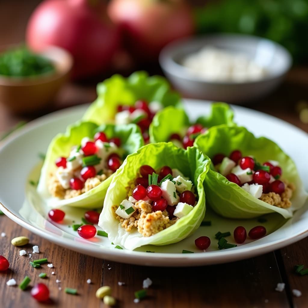 Rollitos de Lechuga con Feta, Granada y Pistachos: Ensalada Gourmet Sin Cocinar