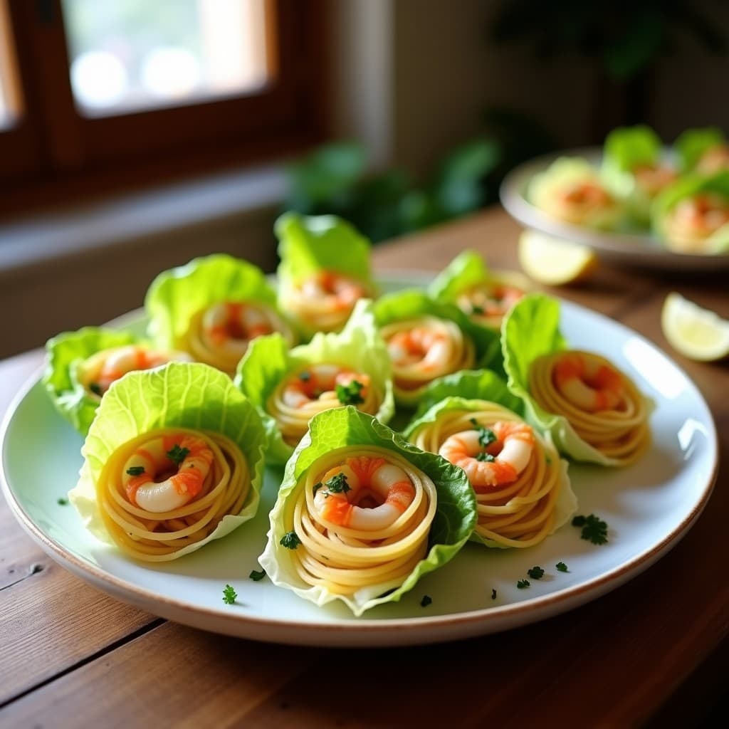 Rollitos de Lechuga con Fideuá de Mariscos: Entrante Catalán Bajo en Carbohidratos
