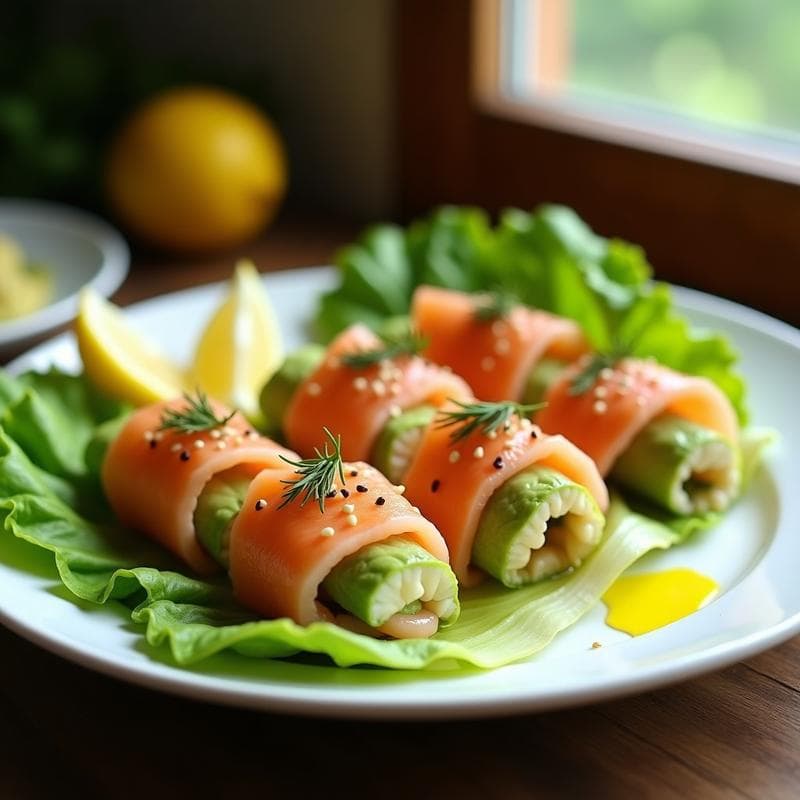 Rollitos de Lechuga con Fillo de Salmón y Aguacate: Entrante Keto Sin Cocinar en 10 Minutos