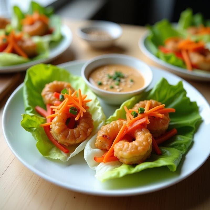 Rollitos de Lechuga con Gambas y Salsa de Cacahuete: Receta China Vegana y Crujiente