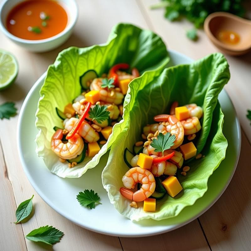 Rollitos de Lechuga con Relleno de Gambas y Mango: Entrante Tailandés Sin Cocción y Alto en Proteína
