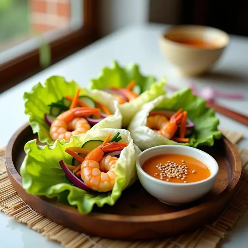 Rollitos de Lechuga y Gambas: Entrante Chino con Salsa de Sésamo y Miel