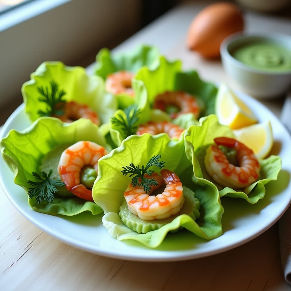 Rollitos de Lechuga con Gambas y Salsa Tártara de Aguacate: Aperitivo Keto y Crujiente