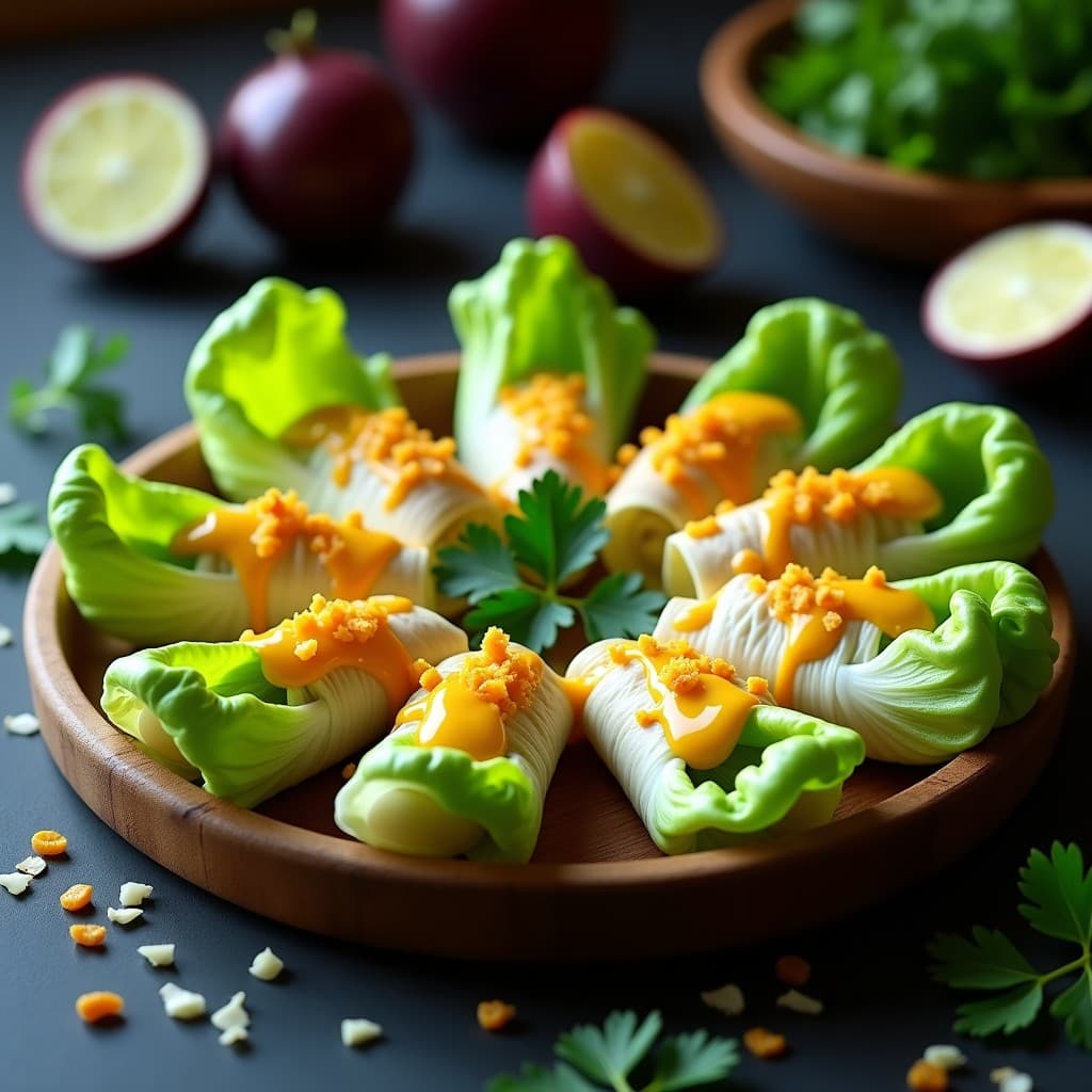 Rollitos de Lechuga con Gamitana Ahumada y Aderezo de Maracuyá: Entrante Amazónico Sin Gluten
