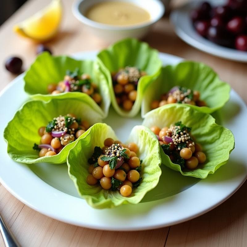 Rollitos de Lechuga Rellenos de Garbanzos y Aceitunas Kalamata: Entrante Griego Sin Cocinar