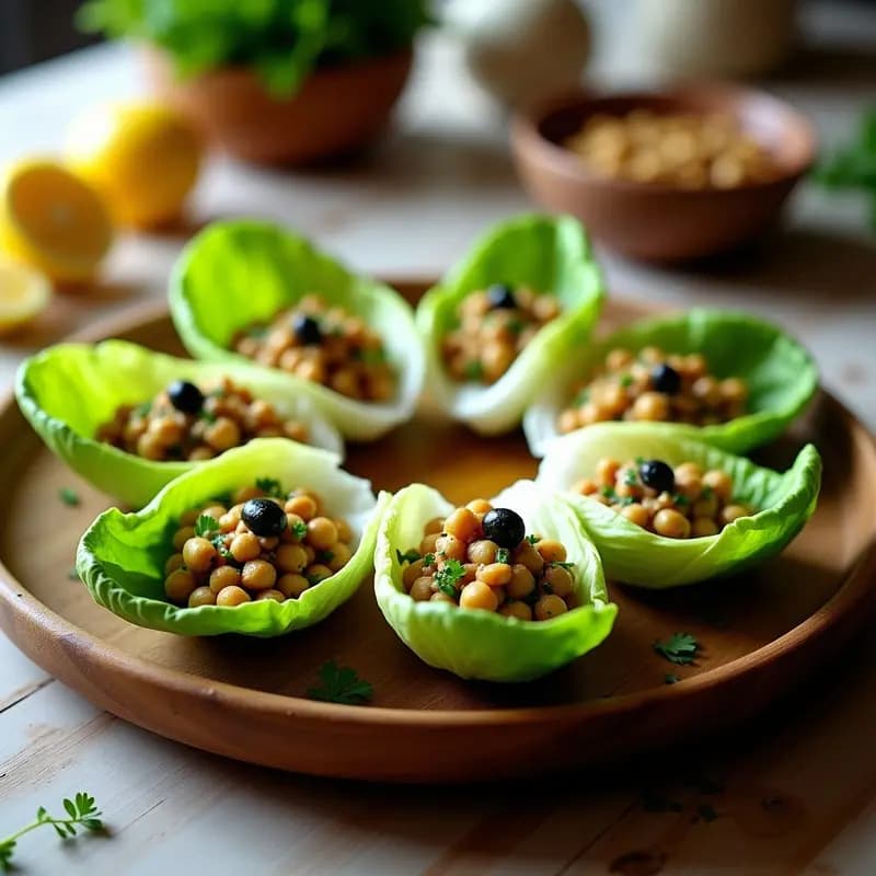 Rollitos de Lechuga con Filling de Garbanzos y Aceitunas Negras: Receta Mediterránea Sin Horno