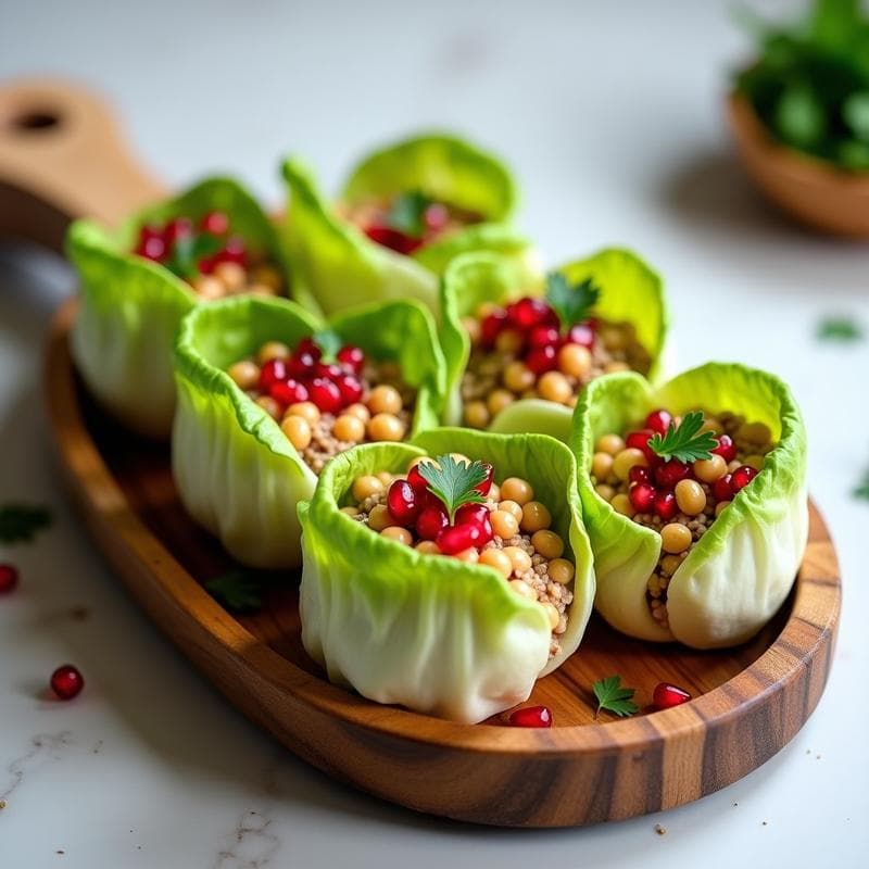 Rollitos de Lechuga con Relleno de Garbanzos y Granada: Aperitivo Árabe Crujiente Sin Horno