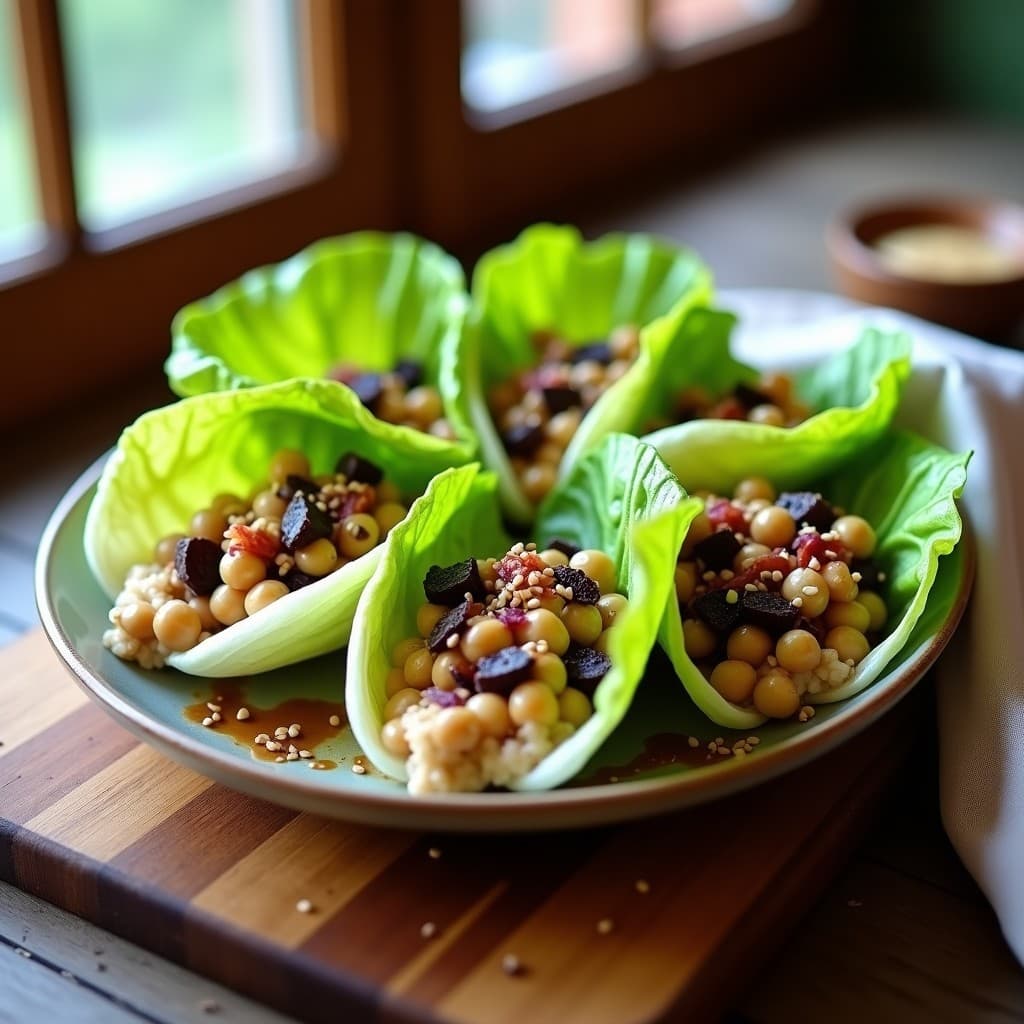 Rollitos de Lechuga con Relleno de Garbanzos y Higos Secos: Receta Vegetariana en 15 Minutos
