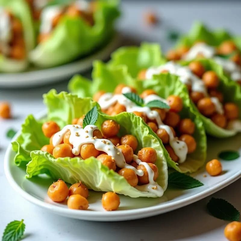 Rollitos de Lechuga con Relleno de Garbanzos Tostados y Salsa de Yogur y Mentol: Entrante Crunchy