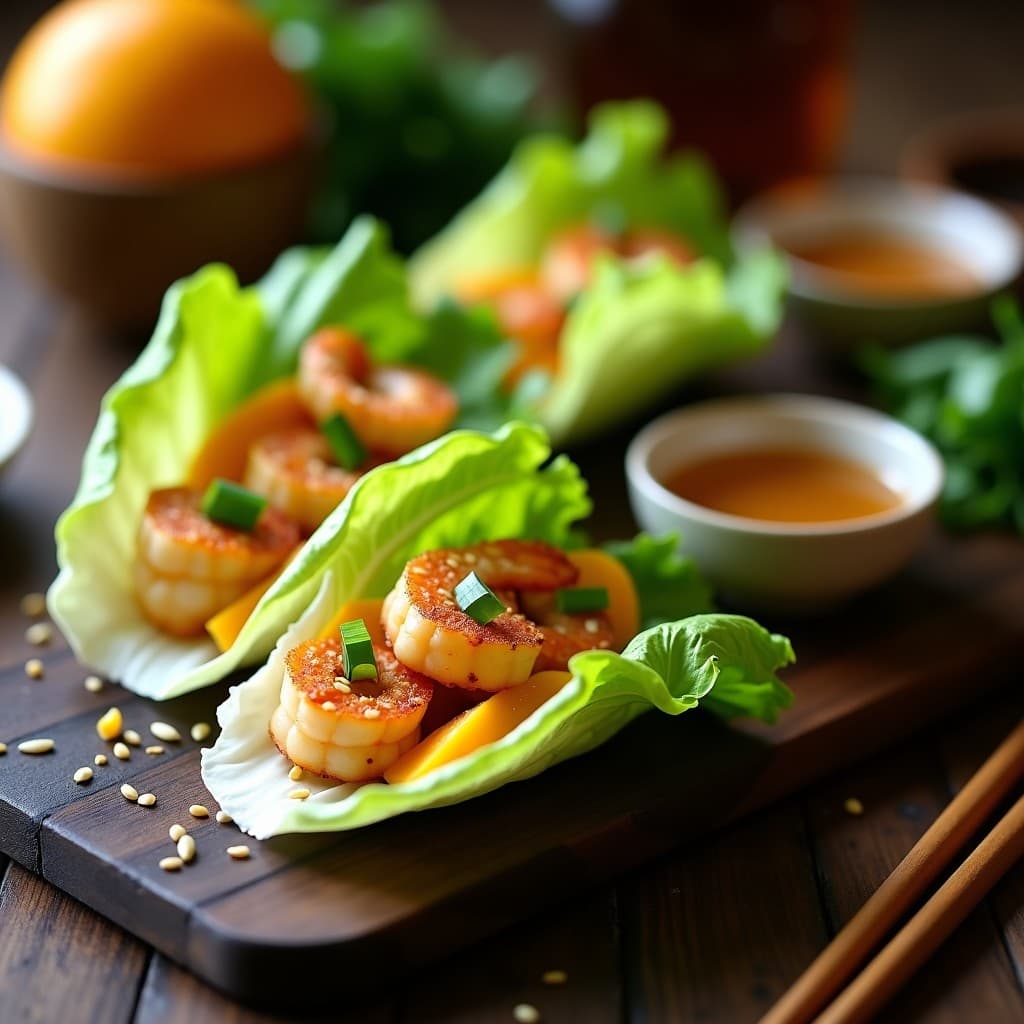 Rollitos de Lechuga con Relleno de Garnelen al Ajillo y Mango: Entrante Asiático en 15 Minutos