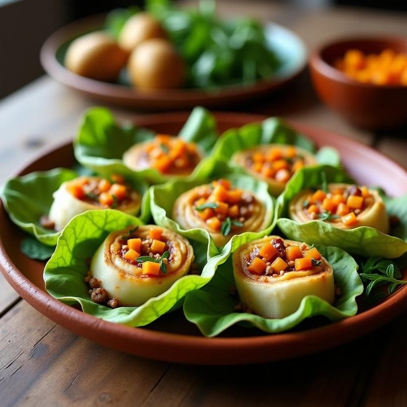 Rollitos de Lechuza con Relleno de Hongo Ostreatus y Zapallo: Receta Peruana Vegana al Horno
