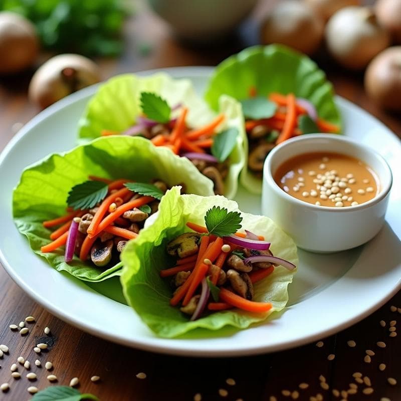 Rollitos de Lechuja con Relleno de Hongos Ostra y Cebolla Morada: Entrante Vietnamita Crudivegano