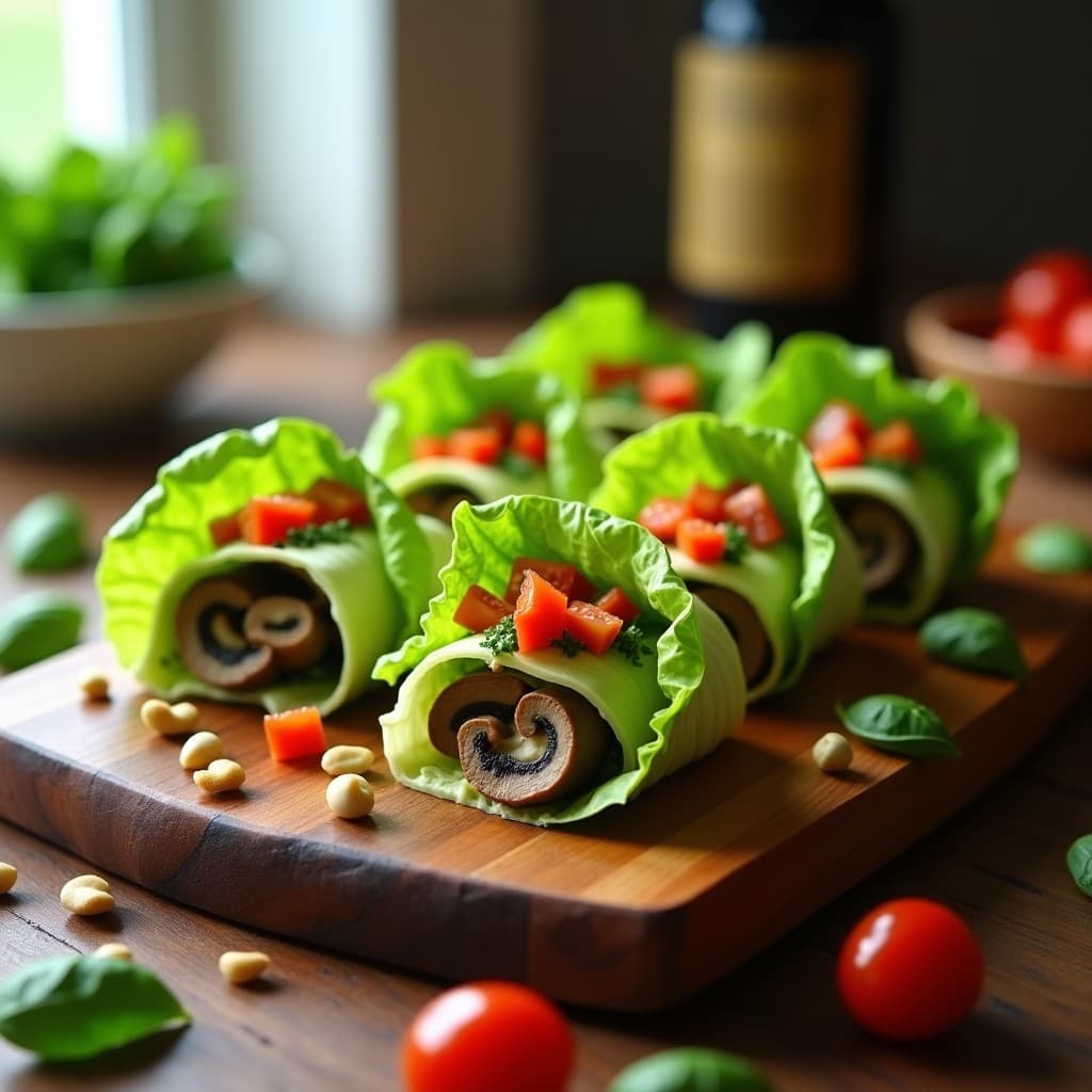 Rollitos de Lechuga Rellenos de Hongos Portobello y Pesto de Albahaca: Receta Vegana Italiana en Thermomix