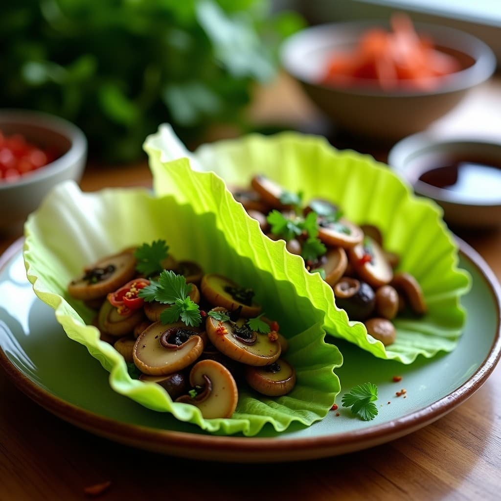 Rollitos de Lechuga con Relleno de Hongos Portobello y EBT: Receta Vietnamita Vegana