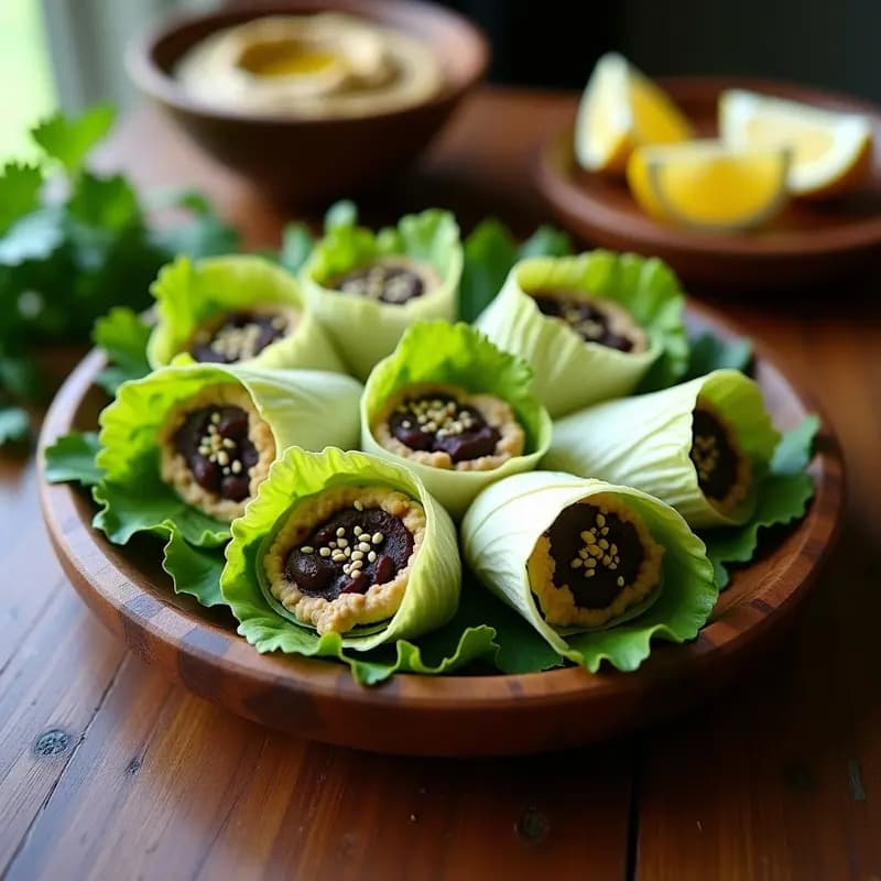 Rollitos de Lechuga con Hummus de Alubias Negras y Aguacate: Receta Crudivegana