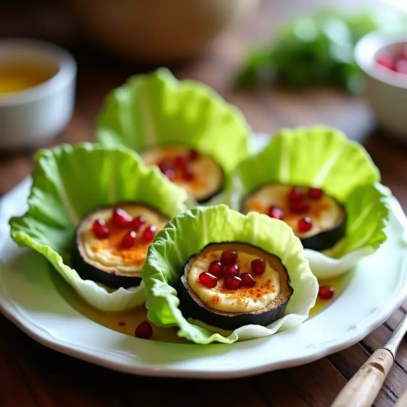 Rollitos de Lechuza Rellena de Hummus y Berenjena Asada: Aperitivo Árabe Vegano en Airfryer