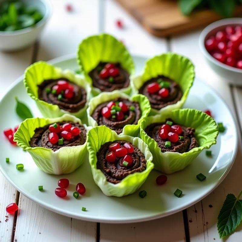 Rollitos de Lechuga con Hummus de Habas Negras y Granados: Aperitivo Crudivegano