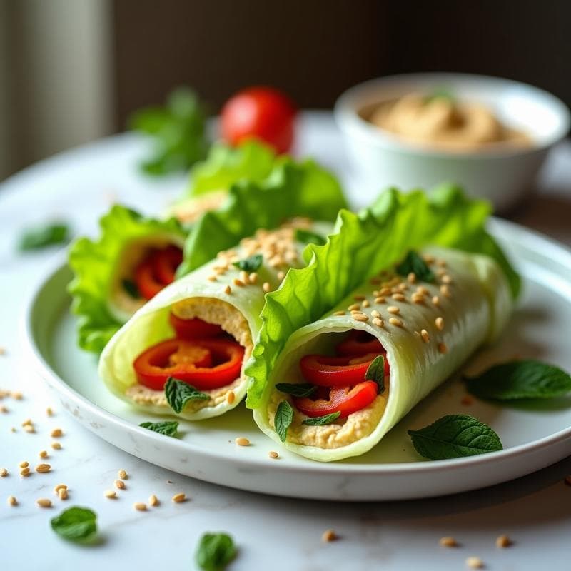 Rollitos de Lechuga con Relleno de Hummus y Pimientos: Aperitivo Vegano Crudivegano